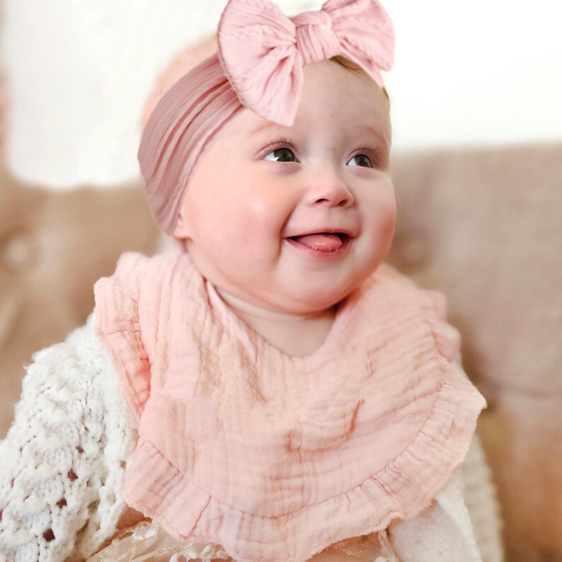 跨境新款宝宝发饰围嘴2件套装 儿童尼龙提花蝴蝶结发带 婴儿围兜