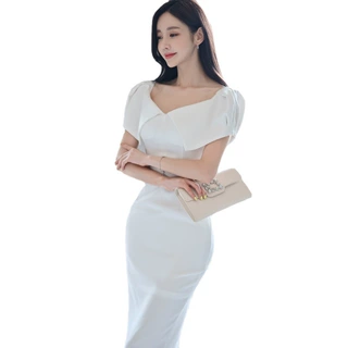 外贸女装2022夏季新款名媛时尚气质翻领轻奢纯色修身包臀连衣裙