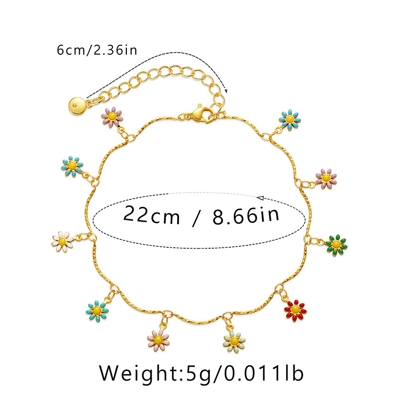 New Copper 18k Gold-plated Hand-painted Dripping Oil Color Daisy Anklet Leg Chain display picture 1