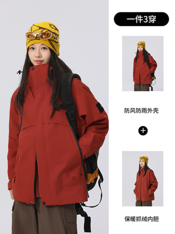2025新款冲锋衣三合一可拆卸三防防水厚外套男女同款徒步登山服|undefined