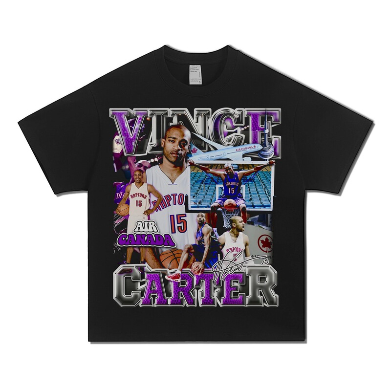 Trendy Brand Original Vince Carter Printed Cotton Short-sleeved T-shirt vintage Loose Retro Small Nose Digital Jet Printing
