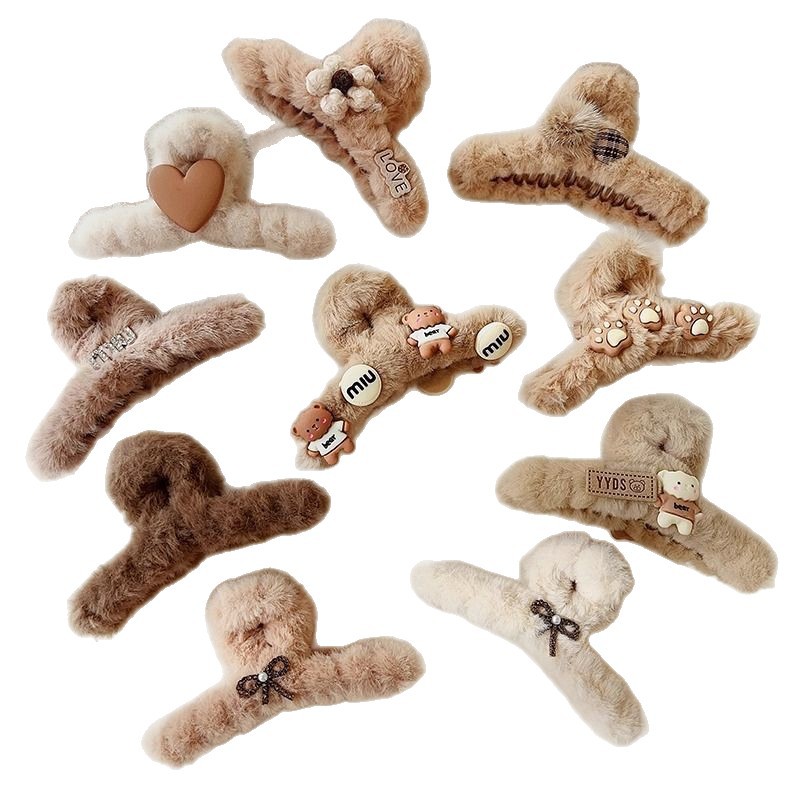 Otoño y invierno curry clip de agarre de cabeza grande clip de cabello tocado clip de tiburón 2025 nuevo peludo de gama alta agarre de cabello