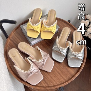 Girls' Summer Outfit Internet Celebrous Wedge Heel Height 4CM Sandals and Slippers Beach Slippers Lace-edge Platform Sandals