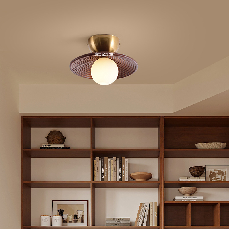 法式复古实木过道玄关灯侘寂风创意走廊灯具民宿阳台衣帽间吸顶灯