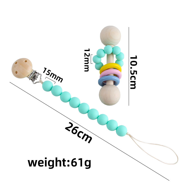 Creativo nuevo juguete de madera los niños mordedor bebé ejercicio interactivo agarre sonajero chupete silicona cadena traje