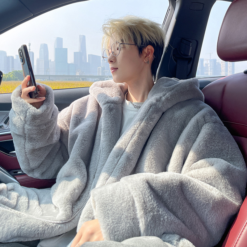 羊羔绒外套男加绒加厚棉服冬季高级感棉衣潮牌仿獭兔毛摇粒绒棉袄