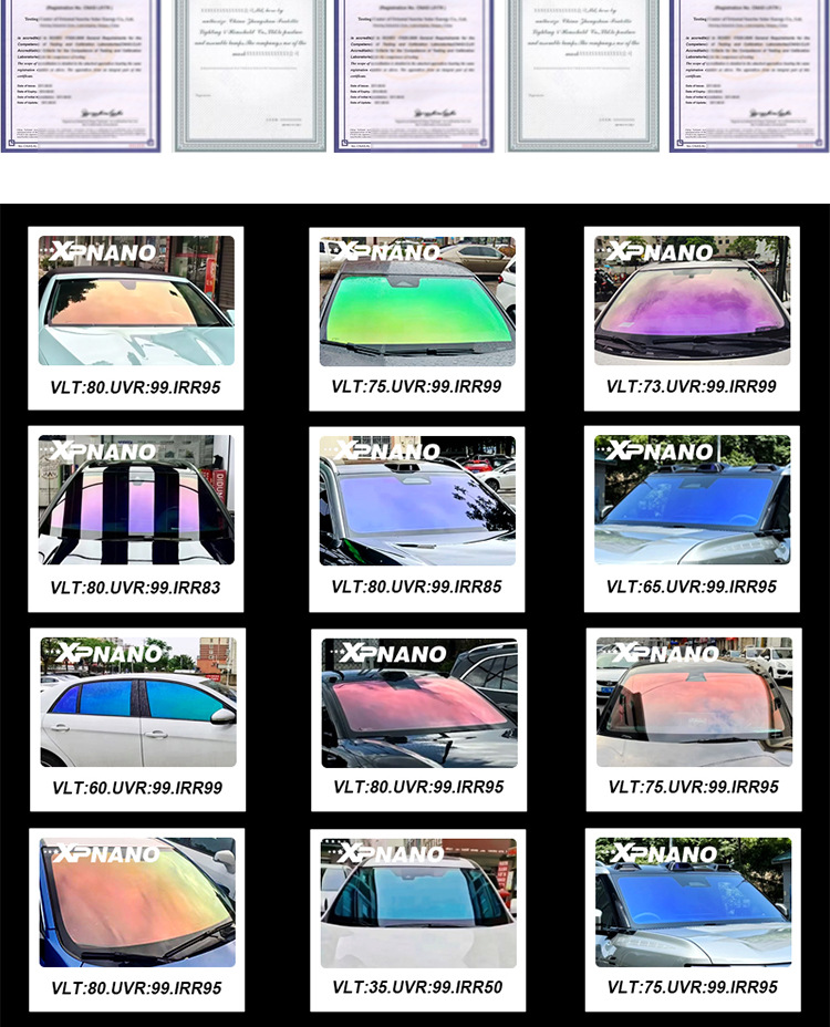 Optical iridescent solar film, PET purple light, 70% light transmittance, car window film for the front windshield, high heat insulation, privacy film