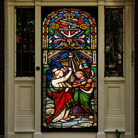 【一件代发】新品PVC自粘门贴画 教堂装饰防污遮污美化跨境门贴