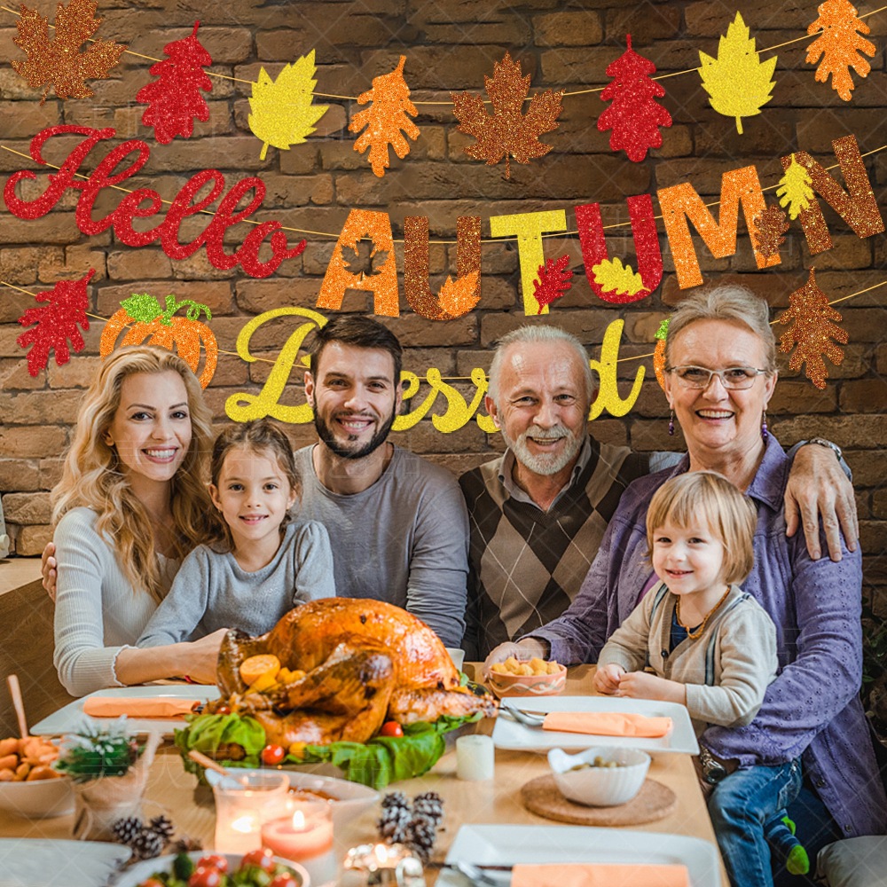 Amazon decoración de Acción de Gracias tire de la bandera otoño fiesta atmósfera diseño Hoja de arce calabaza tire de la bandera