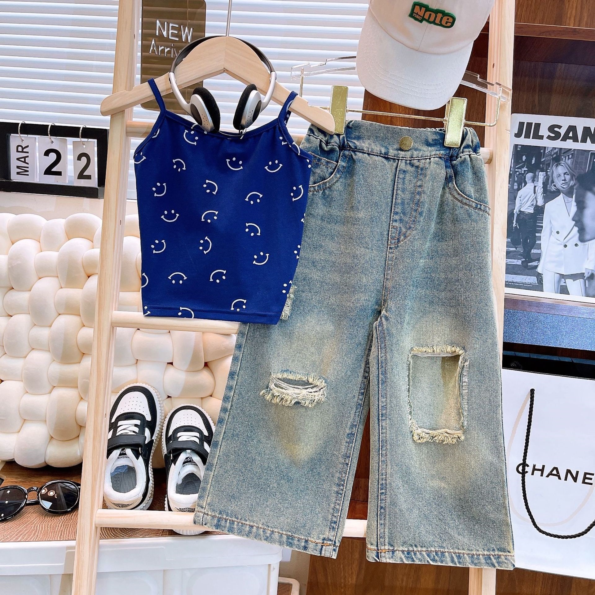 Ancorelala2025 New Summer Girls' Suit Baby Girl's Cute Vest and Jeans Two-Piece Set