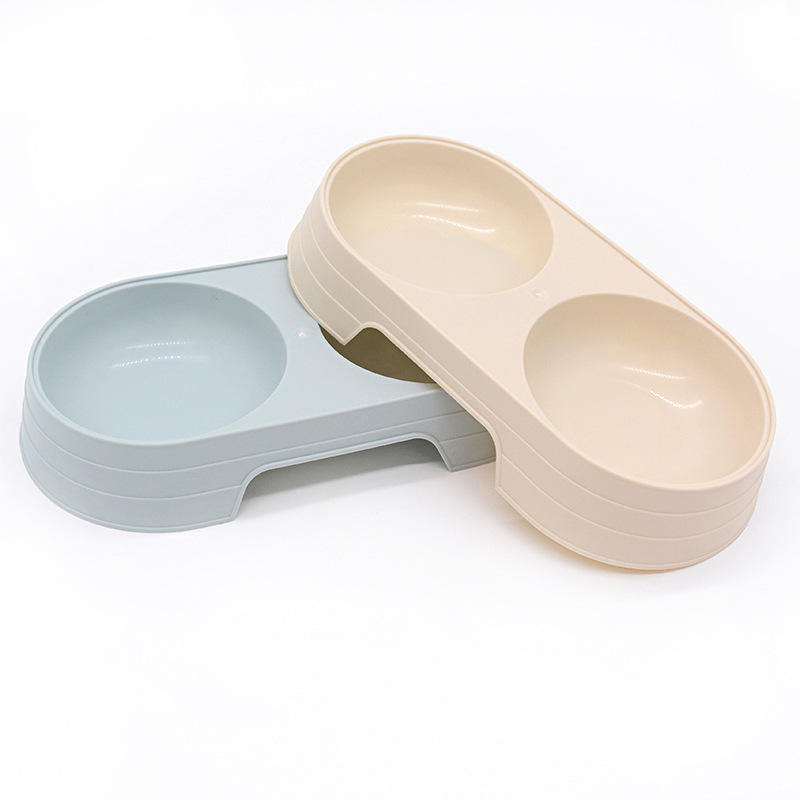 Mascota doble tazón de plástico para perros comida cuenca macaron color perro alimentador caramelo color gato bebedero en stock al por mayor