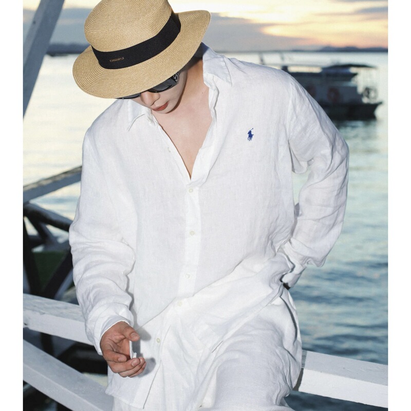 Women's Linen Autumn Shirt, Women's Long-Sleeved White Shirt, White Inner Layer, Blue Cotton-Linen Top, Women's Shirt