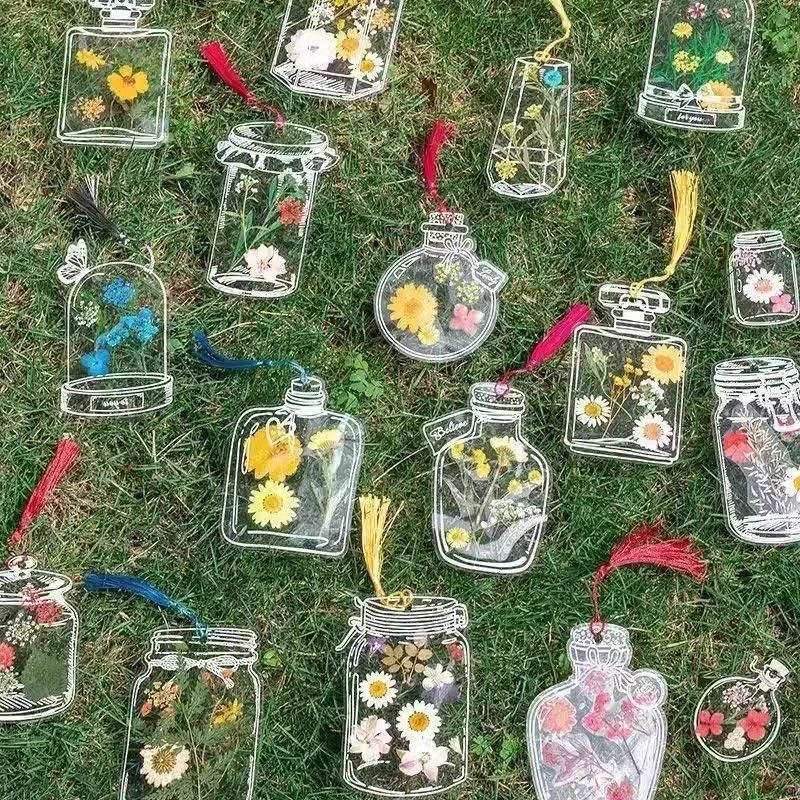 ドライフラワーブックマーク手作りDIY素材透明標本瓶春の手作り押し花植物花小学生|undefined