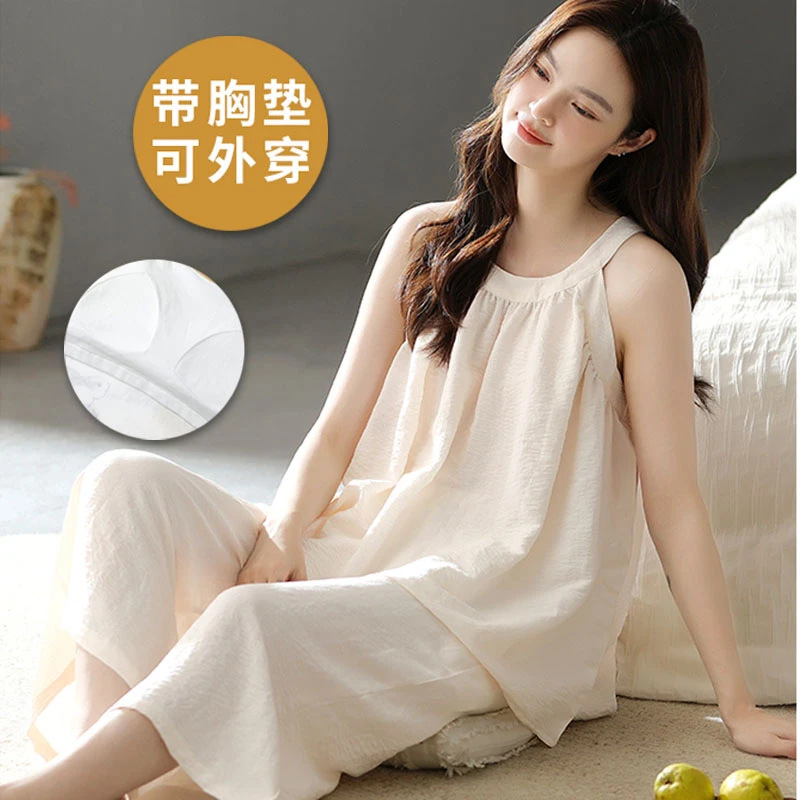 New Pajamas for Women Summer with Padded Camisole Cropped Pants Thin Casual Wearable Home Clothes Set