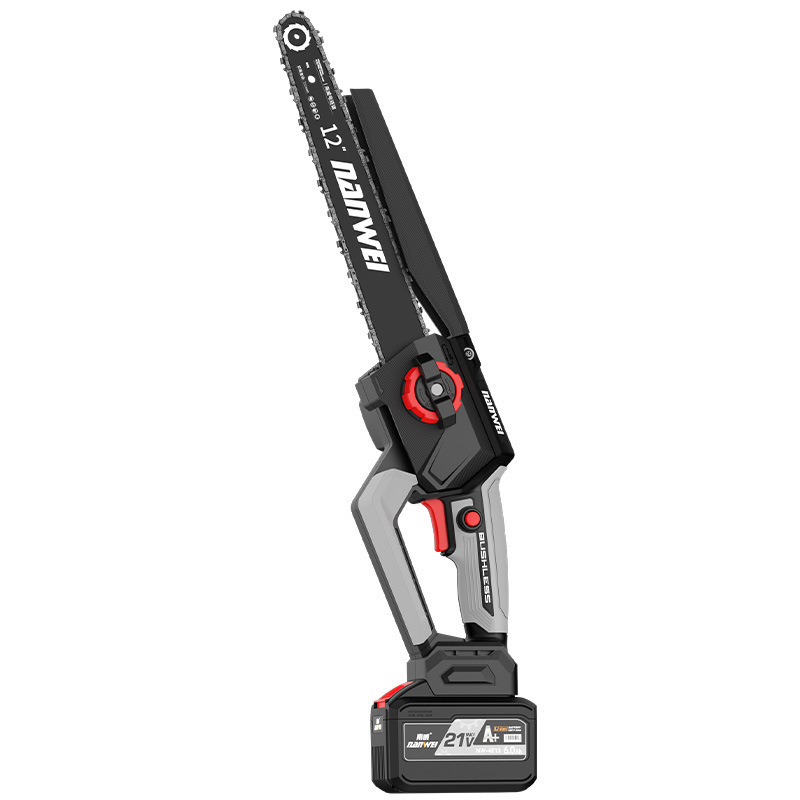 Nanwei ブラシレス 12inch 半自動電気チェーンソー高速家庭用ハンドヘルド充電式電気チェーンソー伐採剪定鋸|undefined