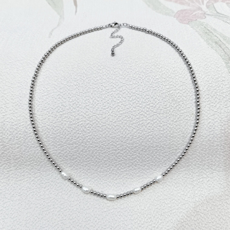 Round Pattern Women's Gender Elegant Round Stainless Steel Freshwater Pearl Plating Gold Plated Necklace