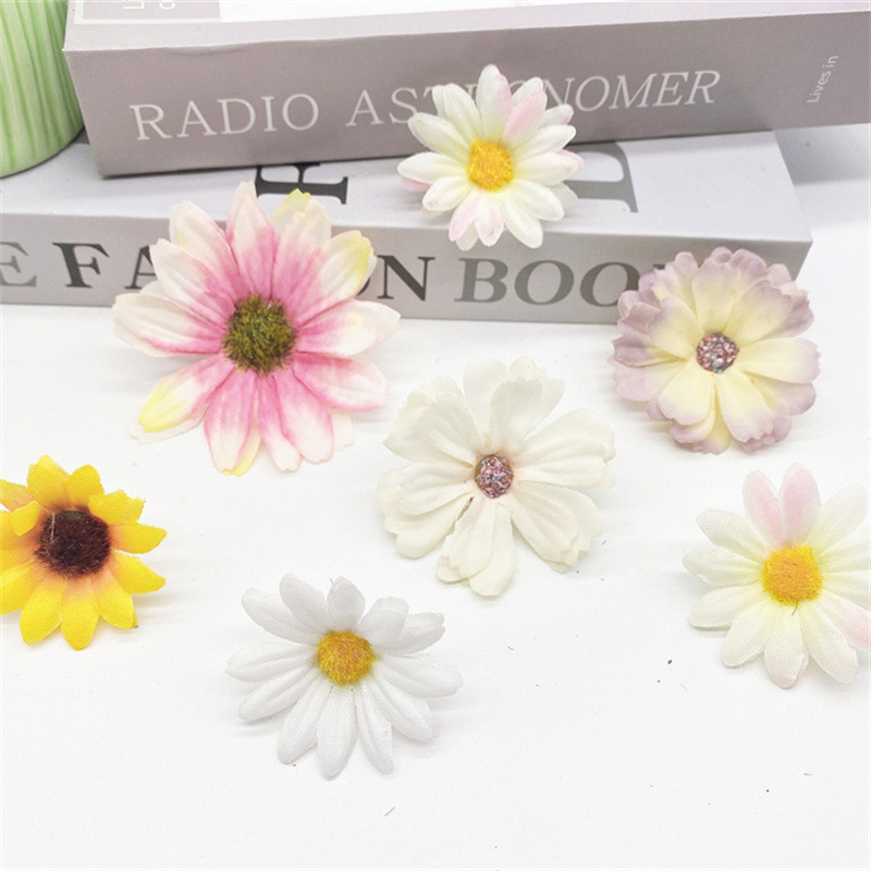 Flor artificial diy multi-capa de cabeza de flor de seda flor falsa decoración de la boda flor de seis pétalos Flor de la cabeza de la ópera Margarita