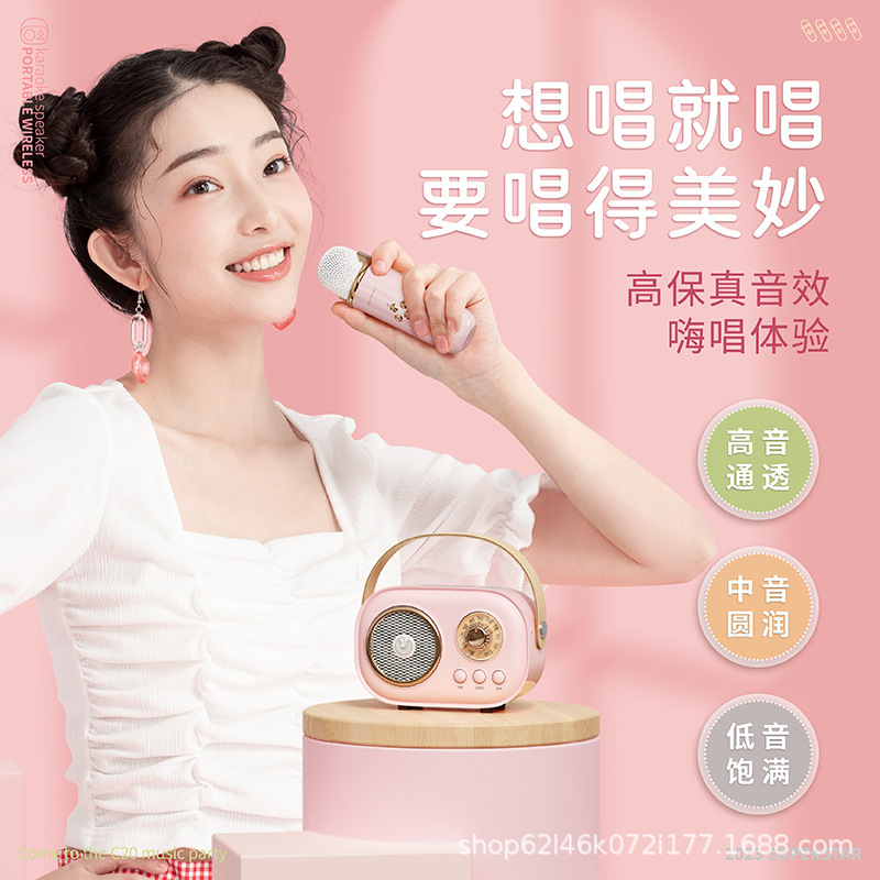 C20Plus Microphone, Speaker, and Audio Integrated Bluetooth Speaker for Karaoke, Children's Singing, and Home Ktv, Bluetooth 5.1