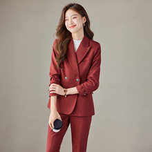 酒红色西装套装女2025新款职业装主持人西服正装轻奢气质感外套