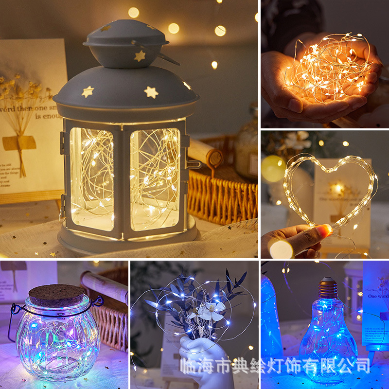 Amazon Cross-border led luz de alambre de cobre modelo de batería No. 5 luces de Navidad luces intermitentes cadena de decoración de bolas de olas al por mayor