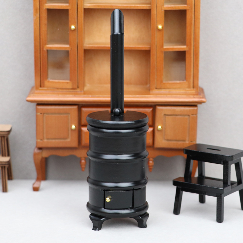 1:12娃娃屋dollhouse微縮家具模型微縮場景擺件木質黑色復古爐子