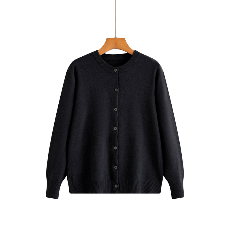 Autumn and Winter 2024 New Round Neck Knitted Cardigan Women's Warm Outer Wear Solid Color Jacket Top Casual Single-breasted
