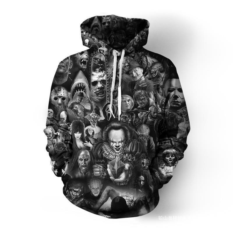Cross-Border E-Commerce Heat Transfer 3D Halloween Film and Television Horror Killer Series Sweatshirt Cosplay Hoodie Men's Clothing Cross-Border E-Commerce Heat Transfer 3D Halloween Film and Television Horror Killer Series Sweatshirt Cosplay Hoodie Men's Clothing