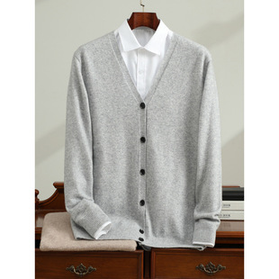 Cashmere Cardigan Men's Cashmere V-Neck Loose Business Casual Sweater 2024 Sweater Jacket Spring and Autumn New
