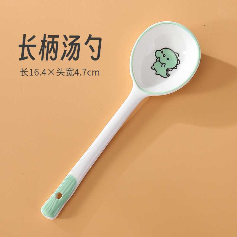 日本式の長い柄の陶磁器のスプーンの手描きの釉薬の下で色のネットの赤いスプーンの漫画のかわいいデザートのスプーン|undefined