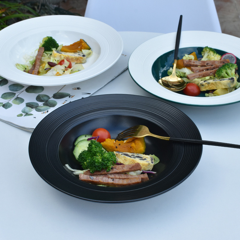 Nordic Minimalist Ceramic Brushed Texture Western-Style Dinner Plate Straw Hat Plate 9.3inch Italian Pasta Plate Western-Style Deep Soup Plate Nordic Minimalist Ceramic Brushed Texture Western-Style Dinner Plate Straw Hat Plate 9.3inch Italian Pasta Plate Western-Style Deep Soup Plate