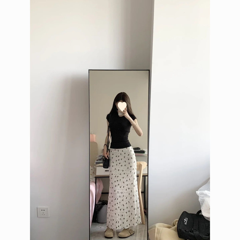 套装女春夏新款韩系辣妹短袖恤上衣高腰显瘦碎花鱼尾半身裙|undefined