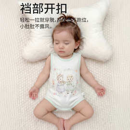 夏季童装宝宝连体包屁衣三角爬服婴幼儿无袖哈衣肩开扣包臀衣纯棉