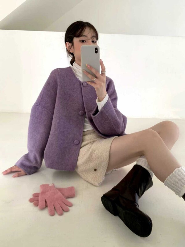 小香风短款双面羊绒毛大衣女秋冬2025新款高级感小个子毛呢外套女|undefined