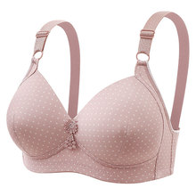 厂家批发中老年妈妈文胸罩印花波点无钢圈大码薄款舒适透气三排扣