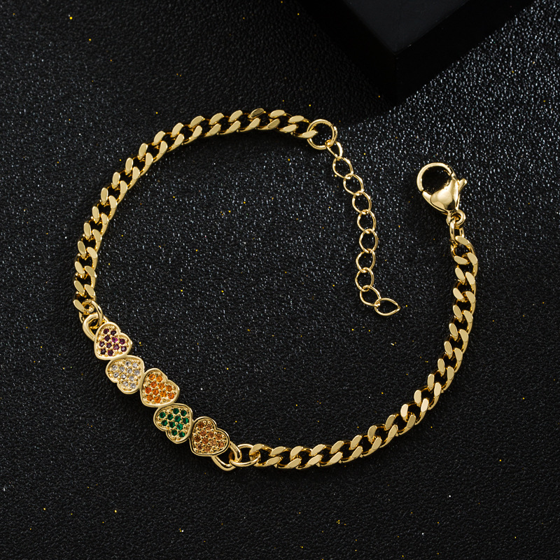 Fashion Copper-plated Real Gold Micro-encrusted Zircon Smiley Face Heart Bracelet display picture 4