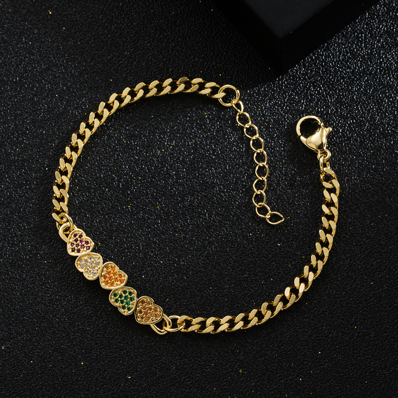 Pulsera De Corazón Con Cara Sonriente De Circón Microincrustado De Oro Real Chapado En Cobre A La Moda display picture 4