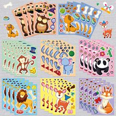 8 Pieces per Pack: Mini Animal Face-Changing Stickers – Kids' Educational Toy, Creative DIY Cartoon Artwork, Puzzle-Style Decals