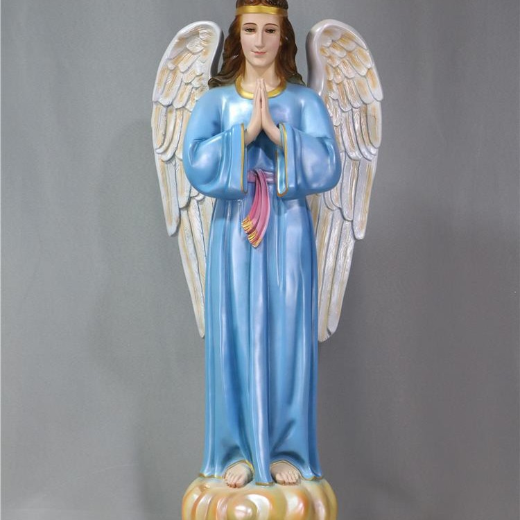 Ángel de 100cm mano corna adornos de estatuas de vidrio de fibra de vidrio de la iglesia de la casa decoración de figuras