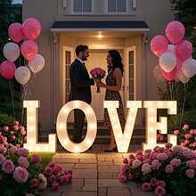 跨境love大型字母框情人节七夕爱心发光灯求婚惊喜场地布置背景板