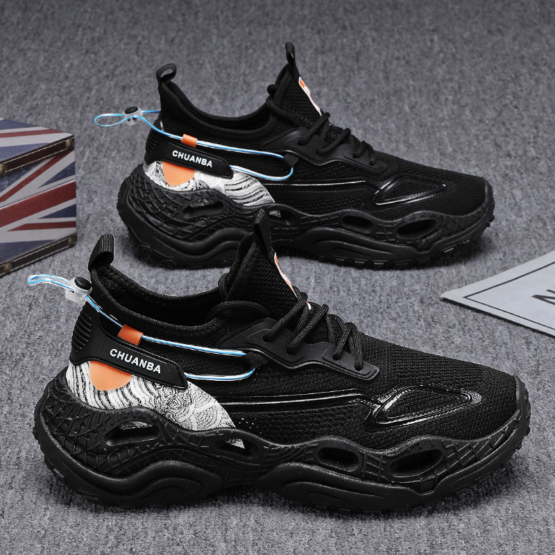 2025 nuevos zapatos de hombre, zapatos para correr transpirables tejidos voladores, zapatos de baloncesto de tendencia casual, aumento elástico de malla, zapatos deportivos de amortiguación