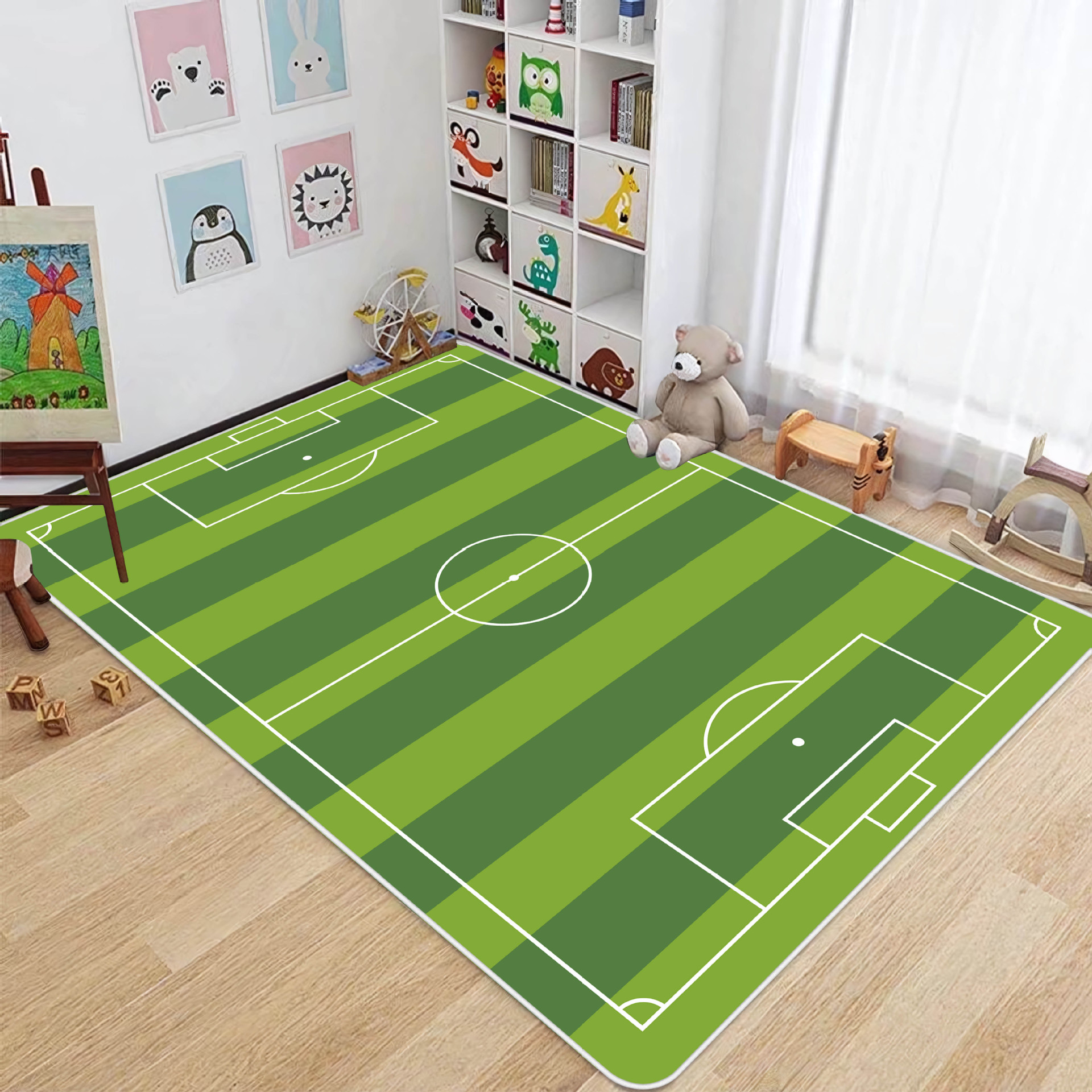 Alfombrilla de entrenamiento de fútbol interior verde simple para el hogar, resistente a la suciedad y fácil de cuidar, alfombrilla de terciopelo de cristal antideslizante, alfombrilla resistente al desgaste