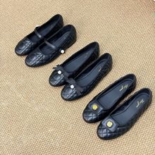 黑色平底单鞋女秋冬季浅口小香风软底瓢鞋圆头蝴蝶结温柔玛丽珍鞋