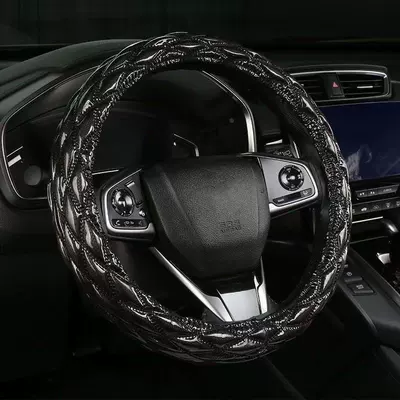 Cross-Border Car Steering Wheel Cover, Exclusively for Foreign Trade, New Model, Suitable for All Seasons, 3D Diamond Honeycomb Car Handle Cover (Steering wheel cover) - black-38cm