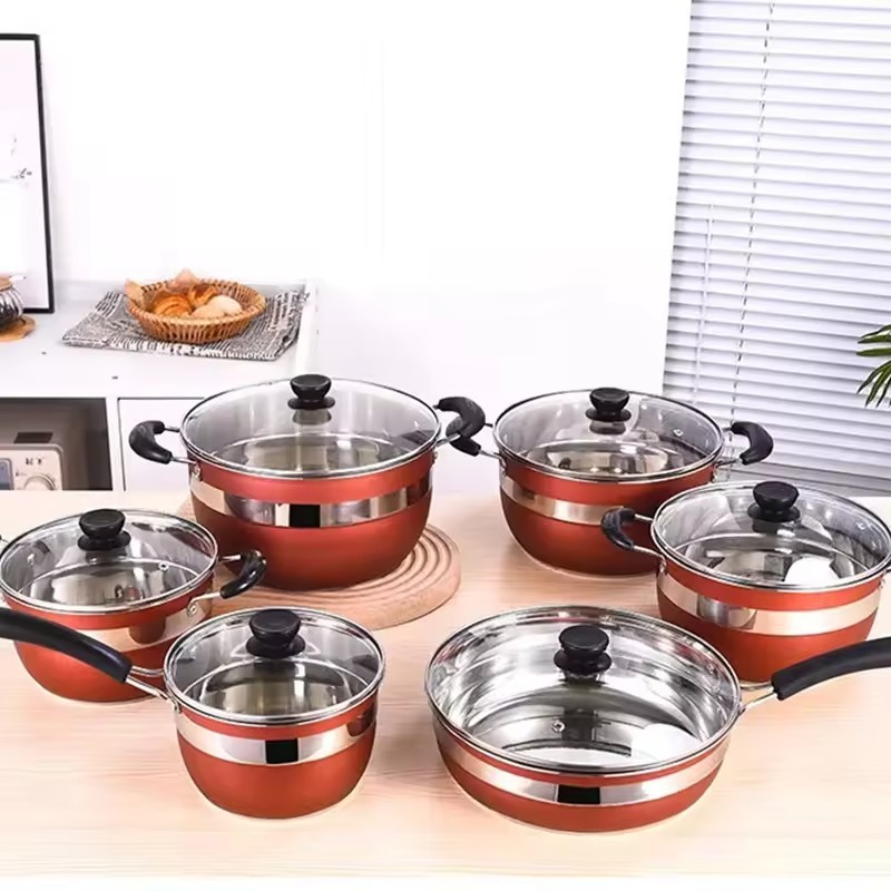 Fuente transfronteriza de olla de acero inoxidable engrosada y de fondo múltiple 15pcs combinación de olla de cocina 35pcs pot