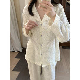 韩国ins田园小碎花宽松大码双层棉纱家居服睡衣套装