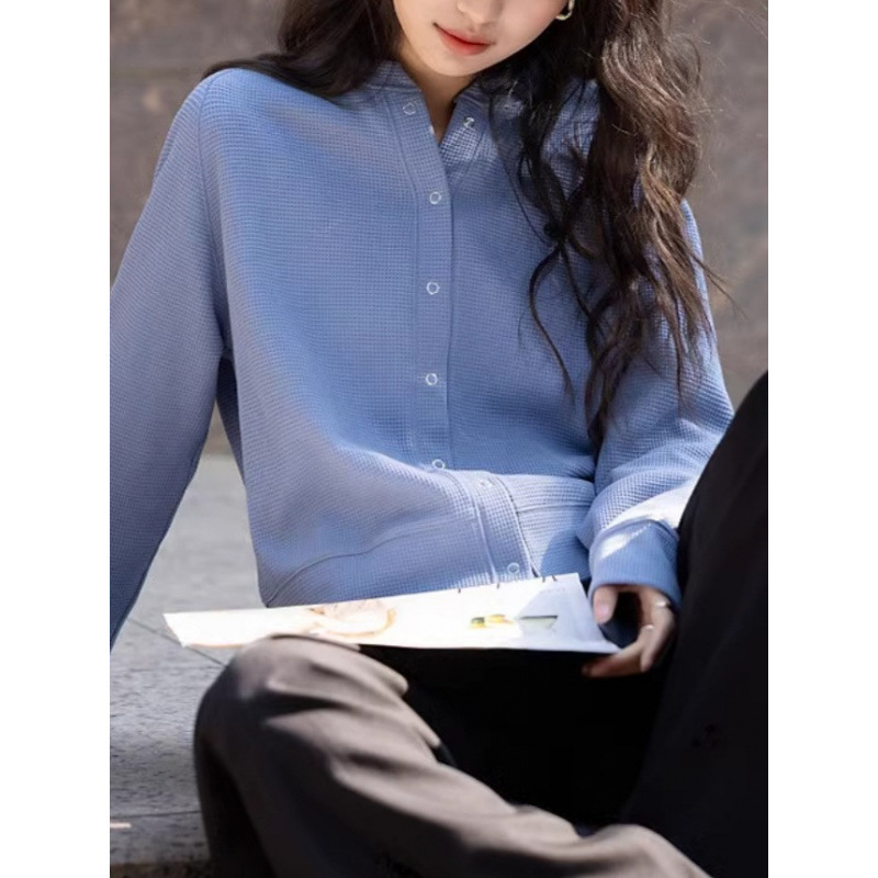 顺其自然系列2025春秋季韩风华夫格肌理四合扣小个子藏肉女式外套|undefined
