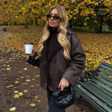 ZA速卖通爆款跨境外贸欧美风女装羊羔毛翻领皮毛一体外套