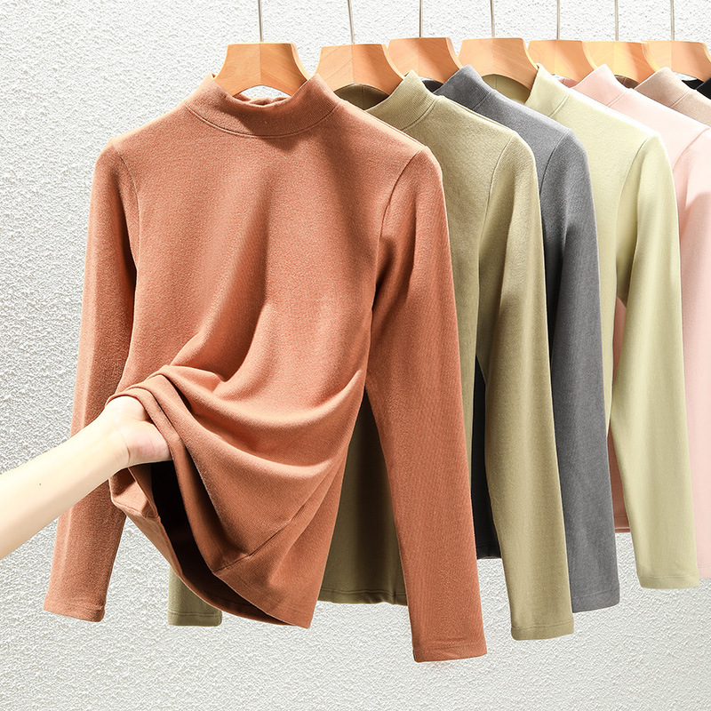 Half-High Collar Double-Sided Genuine Velvet Base Shirt for Women, 2025 New Autumn and Winter Thickened Fleece-Lined Brushed Inner Wear Popular Top