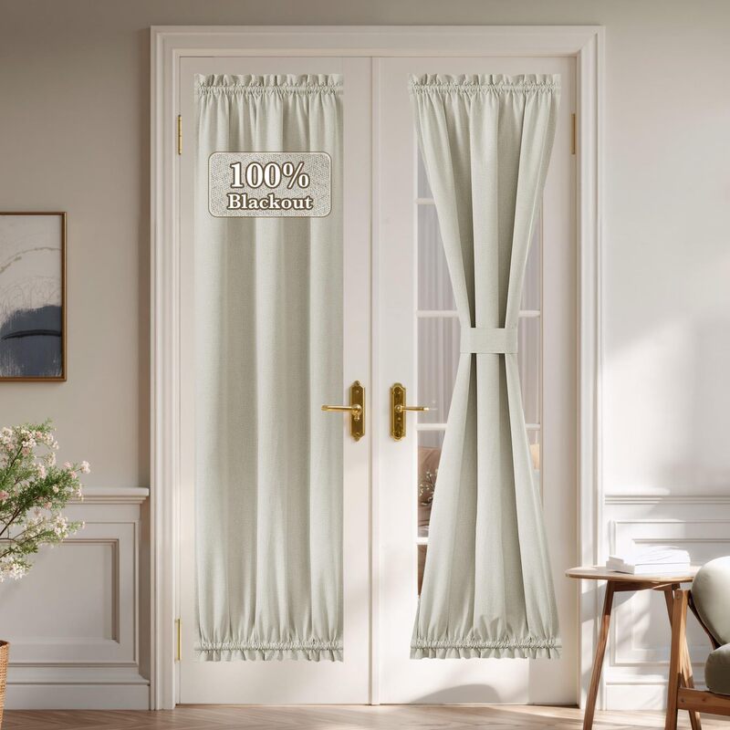 Amazon Foreign Trade French-Style Full Blackout Linen Door Curtain Sunshade Door Curtain Rod-Type Small Door/Window Curtain Finished Product Wholesale
