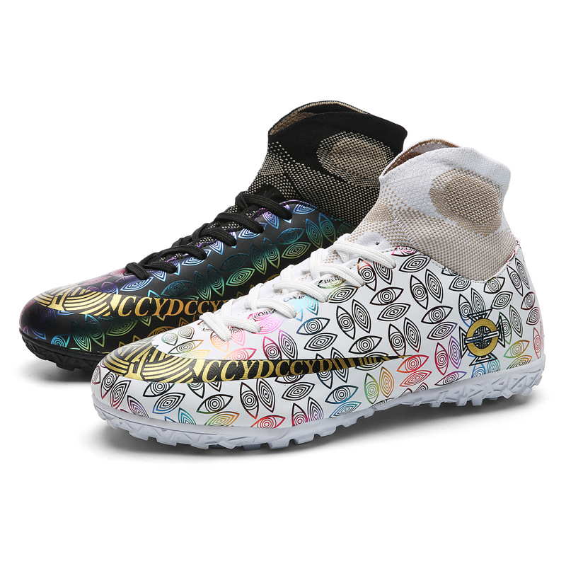 Zapatos de fútbol transfronterizos al por mayor resistentes al desgaste transpirable de color de Pato Mandarín alto-top antideslizante casual corto hierba de uñas zapatos de entrenamiento para niños